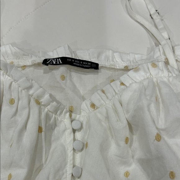Zara White and Gold Polka Dot Cropped Blouse - Picture 2 of 3